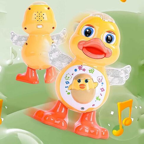 Dancing Duck Toy, Musical Waddling Duck with Flapping Wings and LED Effects | dancing baby toy for 6-12 months with music, LED lights, flapping wings and waddling motion for tummy time and floor play in Kuwait