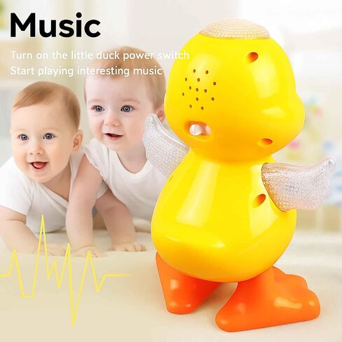 Dancing Duck Toy, Musical Waddling Duck with Flapping Wings and LED Effects | dancing baby toy for 6-12 months with music, LED lights, flapping wings and waddling motion for tummy time and floor play in Kuwait
