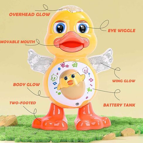 Dancing Duck Toy, Musical Waddling Duck with Flapping Wings and LED Effects | dancing baby toy for 6-12 months with music, LED lights, flapping wings and waddling motion for tummy time and floor play in Kuwait