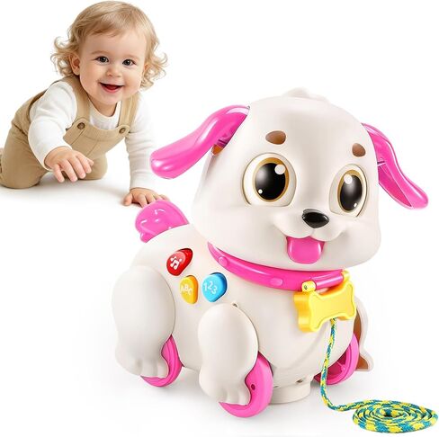 LUDILO Musical Puppy Toys for 1 Year Old Girl Gifts Baby Toys 6-12-18 Month | Pull Along Walking Crawling Toy/Auto-Avoid Obstacle/Educational Learning Toddler Toy for 1 2 One Year Old Girl Birthday Gifts in Kuwait