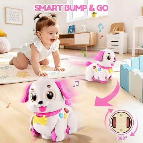 LUDILO Musical Puppy Toys for 1 Year Old Girl Gifts Baby Toys 6-12-18 Month | Pull Along Walking Crawling Toy/Auto-Avoid Obstacle/Educational Learning Toddler Toy for 1 2 One Year Old Girl Birthday Gifts in Kuwait