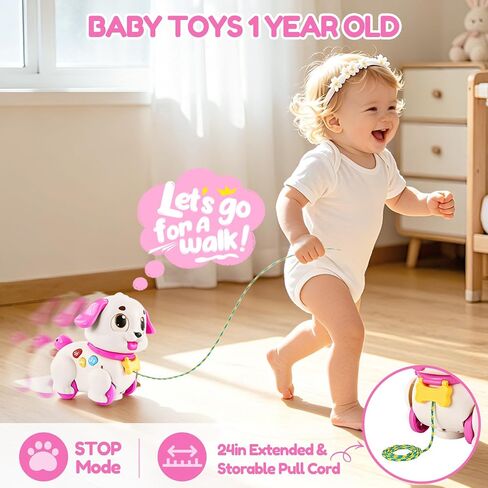LUDILO Musical Puppy Toys for 1 Year Old Girl Gifts Baby Toys 6-12-18 Month | Pull Along Walking Crawling Toy/Auto-Avoid Obstacle/Educational Learning Toddler Toy for 1 2 One Year Old Girl Birthday Gifts in Kuwait