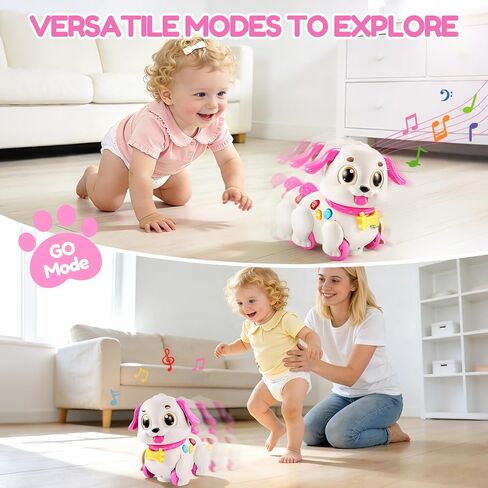 LUDILO Musical Puppy Toys for 1 Year Old Girl Gifts Baby Toys 6-12-18 Month | Pull Along Walking Crawling Toy/Auto-Avoid Obstacle/Educational Learning Toddler Toy for 1 2 One Year Old Girl Birthday Gifts in Kuwait