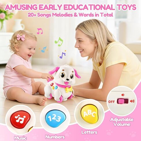 LUDILO Musical Puppy Toys for 1 Year Old Girl Gifts Baby Toys 6-12-18 Month | Pull Along Walking Crawling Toy/Auto-Avoid Obstacle/Educational Learning Toddler Toy for 1 2 One Year Old Girl Birthday Gifts in Kuwait