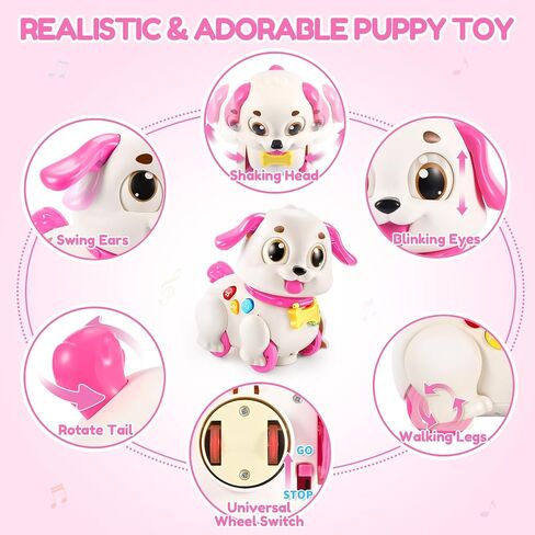 LUDILO Musical Puppy Toys for 1 Year Old Girl Gifts Baby Toys 6-12-18 Month | Pull Along Walking Crawling Toy/Auto-Avoid Obstacle/Educational Learning Toddler Toy for 1 2 One Year Old Girl Birthday Gifts in Kuwait