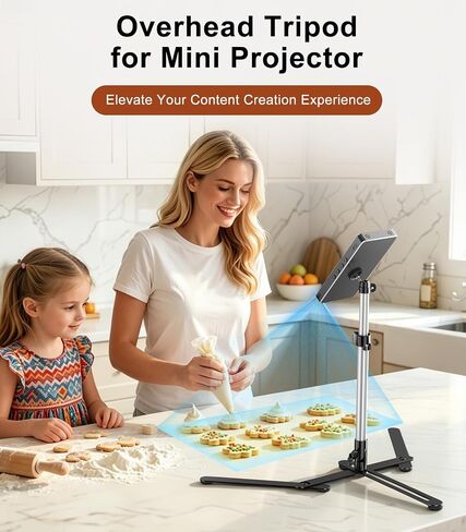 TiMOVO Overhead Tripod for Mini Projector | Heavy Duty, 360° Rotation, Angle & Height Adjustable, Overhead Phone Mount for Cookie Decorating, Live Streaming, Cooking in Kuwait