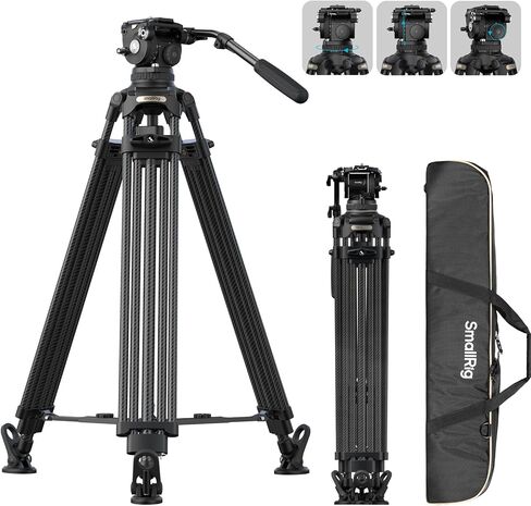 SMALLRIG 79''/200.5cm Heavy-Duty Carbon Fiber Video Tripod, 7-Step Counterbalance Head, Snap-on Quick-Release Plate for DJI & MFT 501, Max Load 17kg/37lb, Professional Video Shooting - FSD18-5578 in Kuwait
