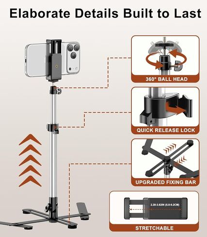 TiMOVO Overhead Tripod for Mini Projector | Heavy Duty, 360° Rotation, Angle & Height Adjustable, Overhead Phone Mount for Cookie Decorating, Live Streaming, Cooking in Kuwait
