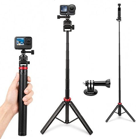 81" Extendable Selfie Stick Tripod for GoPro Mission 1 Pro Hero 13/12/11/10/Max, Aluminum Action Camera Tripod Stand for DJI Osmo Action 6/5 Pro/4/3, Insta360, DSLR, Portable Travel Vlogging in Kuwait