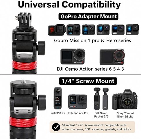 81" Extendable Selfie Stick Tripod for GoPro Mission 1 Pro Hero 13/12/11/10/Max, Aluminum Action Camera Tripod Stand for DJI Osmo Action 6/5 Pro/4/3, Insta360, DSLR, Portable Travel Vlogging in Kuwait