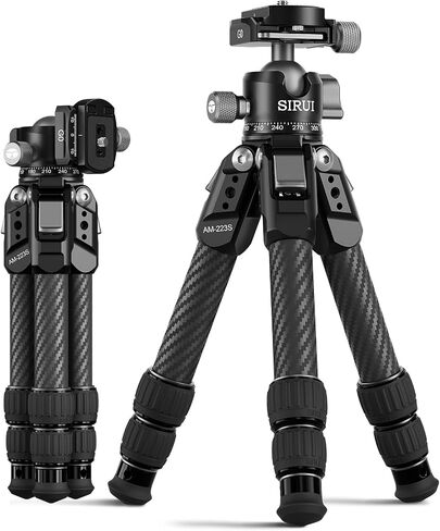 SIRUI Mini Carbon Fiber Tripod with Extendable Center Column, Max Height 26", Supports 33lbs - Ultra-Light 1.7lbs for Desk & Travel, New Anti-Corrosion Carbon Fiber(AM-223S+SL-100S) in Kuwait
