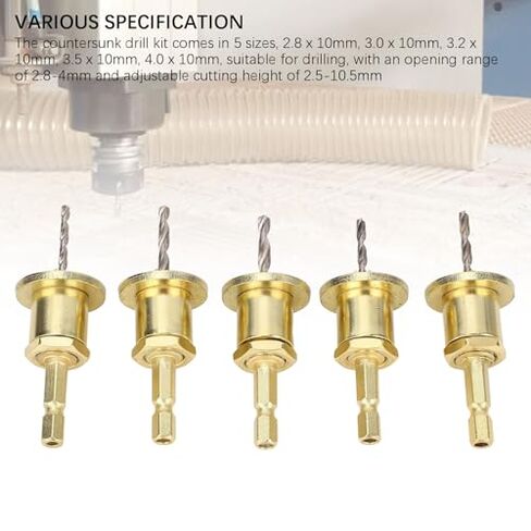 5Pcs Adjustable Hex Shank Countersink Drill Bit Set 2.8-4mm for Woodworking Carpentry in Kuwait