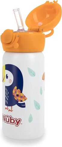 Nuby Thirsty Kids No Spill Flip-It Active Stainless Steel Travel Cup or Water Bottle - 14 Oz - 18+ Months - Stay Cool Print - Back to School Essentials in Kuwait