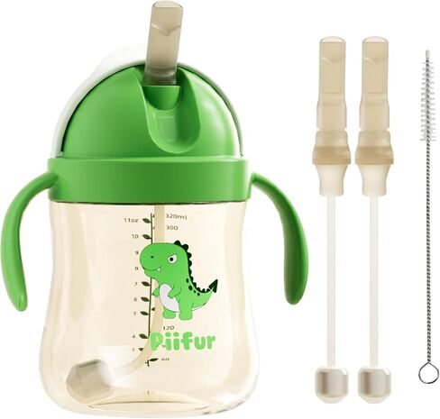 Piifur 11oz PPSU Baby Sippy Cup, Leak-Proof V-Valve Straw Cup with Replacement Straws, Easy Clean Toddler Training Cup for 6-36 Months (Pink) in Kuwait