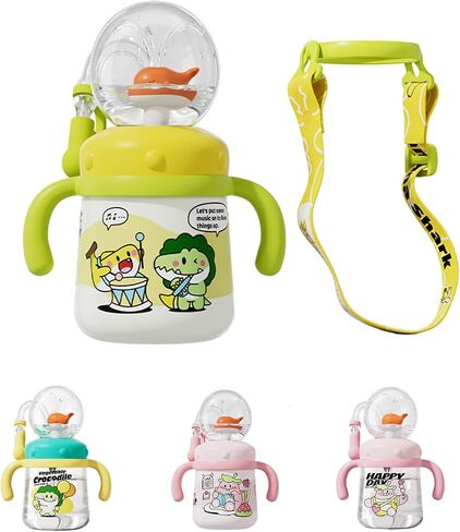 Drinking Cup With Whale Squirt, Weighted Sippy Cups With Adjustable Straps, 300ml Whale Water Cups With Silicone Soft Tip, Portable Leak Proof Straw Sippy Cup For Kids (A-Green) in Saudi Arabia
