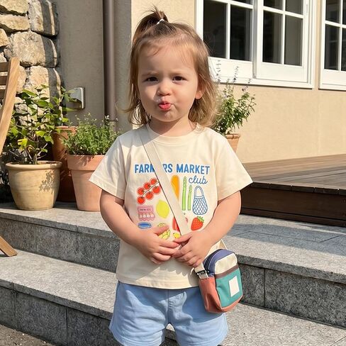 Toddler Girls Boys Tee Strawberry Print T-Shirt Kids Short Sleeve Fruit Vegetable Shirt Cute Summer Top Clothes (Khaki, 5-6 Years) in Kuwait