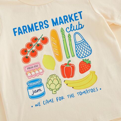 Toddler Girls Boys Tee Strawberry Print T-Shirt Kids Short Sleeve Fruit Vegetable Shirt Cute Summer Top Clothes (Khaki, 5-6 Years) in Kuwait