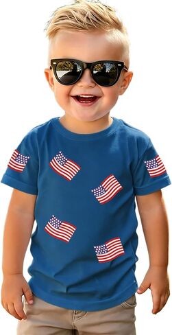CM C&M WODRO Toddler American Flag Shirts Boys Girls 4th of July T-Shirt Kids USA Flag Graphic Tee Patriotic Short Sleeve Top in Kuwait