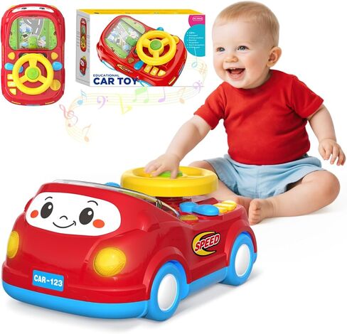 Toys for 1 Year Old Boy Gifts - 2-in-1 Toddler Push Car & Musical Racing Adventure Steering Wheel Driving Game, Interactive Simulated Driving Car for Baby 12-18 Months, Birthday Gift Ages 1-2, Red in Kuwait