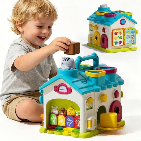 20-in-1 Activity House, Educational Sensory Toy for 1 Year Old Boy | Montessori Toy House with Music & Blocks; Open/Close Doors;Touch & Say; Fine Motor Skill. Great 1st Birthday Gift for Boy in Kuwait