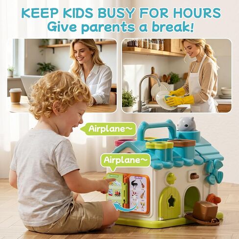 20-in-1 Activity House, Educational Sensory Toy for 1 Year Old Boy | Montessori Toy House with Music & Blocks; Open/Close Doors;Touch & Say; Fine Motor Skill. Great 1st Birthday Gift for Boy in Kuwait