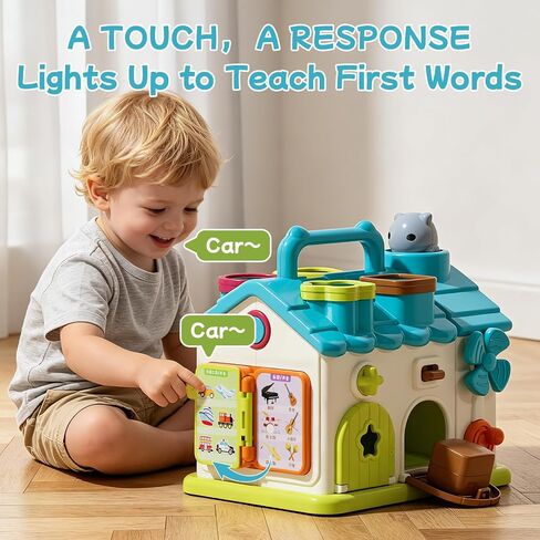 20-in-1 Activity House, Educational Sensory Toy for 1 Year Old Boy | Montessori Toy House with Music & Blocks; Open/Close Doors;Touch & Say; Fine Motor Skill. Great 1st Birthday Gift for Boy in Kuwait