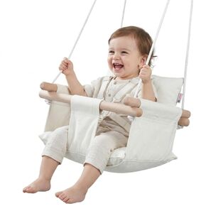 CaTeam Canvas Baby Swing Seat with 5-Point Safety Belt — Wooden Hanging Toddler Swing, Indoor & Outdoor, Ages 1-4, Ceiling Mount Hardware Included, Taupe Gray in Saudi Arabia