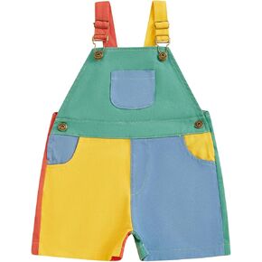 Toddler Baby Rainbow Patchwork Overalls Shorts Adjustable Strap Cotton Shortalls with Pockets for Boys Girls Summer in Saudi Arabia