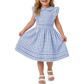 Yooo's Vivi Toddler Girls Gingham Dress | 18M-5T, Plaid, Ruffle, Kids, Breathable, Lightweight, Comfortable, Flowy, School, Daily Wear, Party, Vacation, Beach, School in Saudi Arabia