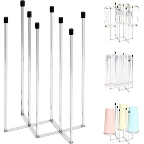 Foldable Baby Bottle Drying Rack – 8-Pole Collapsible Bottle Organizer, suitable for cups, silicone bags, and kitchen waste bags – Space-Saving Countertop Dryer for Home & Travel (Silver) in Kuwait
