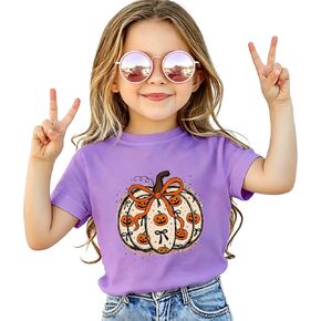 Kid Toddler Girls Halloween T-Shirts Bow Pumpkin Shirts Spooky Season Outfits Tees Tops 2-8Y in Kuwait
