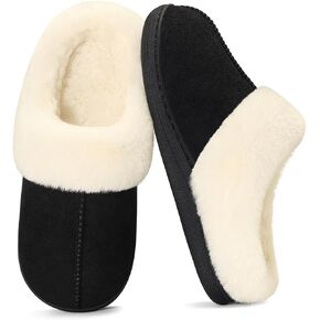 Evshine Women's Memory Foam Fuzzy Slippers Cozy House Shoes | Wool-Like Faux Fur Lining, Non-Slip rubber sole, Warm Winter Slippers Indoor & Outdoor, Great Christmas Gift in Saudi Arabia