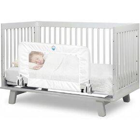 Salcod Universal Swing Down Crib Rail Guard for Toddlers, 33", White | 33"W x 16"H, Swing-Down Toddler Bed Rail, Breathable Mesh Panel, Reinforced Wing-Nut System, Quick Installation in Kuwait