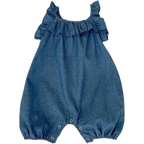 HOOLCHEAN Baby Girl Cotton Chambray Romper, Denim Blue | Ruffle neckline, easy snap bottom, 3-24 Months in Saudi Arabia