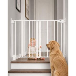 Sekey No Bottom Bar Baby Gate for Stairs, 27.6-42" Auto Close Safety Gate, Hardware Mounted Toddler Gate with One-Hand Operation, Pet Friendly Metal Gate, White in Kuwait