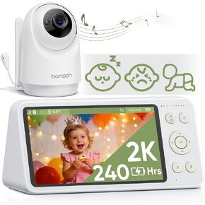 bonoch 2K 5.5" Baby Monitor No WiFi, Video Monitor with Camera and Audio | 240hrs Battery, White Noise, Hack-Proof, Night Vision, Cry/Sleep Turnover/Motion Smart Detect, PTZ, 2 Way Audio, VOX, No Apps in Saudi Arabia