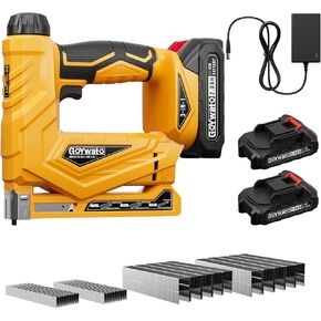 3-in-1 Small 21V Cordless Staple Gun, 18 GA Electric Brad Nailer | Battery Powered, Depth Adjustment, with 2 x 2.0Ah Batteries & Charger, 1000x18GA Nails & 1000xT50 Staples & 1000x10J Staples in Saudi Arabia