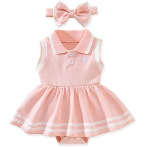 Preemie-12 Months Baby Girls Sleeveless Polo Dress Romper With Headband in Kuwait