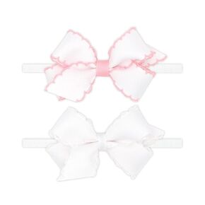 Wee Ones Girls' GIFT PACK Two Mini Moonstitch Grosgrain Bows on Skinny Nylon Band, Mini, Light Pink and White in Kuwait