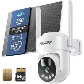 4MP 4G LTE Cellular Security Camera 24/7 Recording with 360-Day SIM Data | Jobsite/Barn/Rural Areas without WiFi or Cable, AI Detection, 360° Human Tracking, 64GB TF Card, EseeCloud app, Solar Power in Kuwait