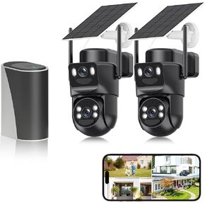 4K Solar Security Cameras Wireless Outdoor with Dual Lens, 2 Cam Kit, No Subscription Fee, Home Security System with Color Night Vision, Auto Tracking, Motion Detection in Kuwait