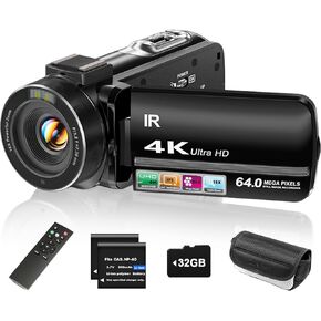 ZYDIIE 4K Video Camera Camcorder UHD 64MP Vlogging Camera for YouTube 18x Digital Zoom 3" 270° Rotation IPS Touchscreen Video Camcorder with Night Vision, Remote Control, 32GB Card, 2 Batteries in Saudi Arabia