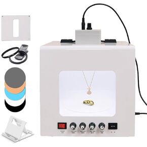 Mini Photo Studio Light Box with 360° Turntable & Hanging Bracket, 3000-5500k Dimmable Jewelry Shooting Tent Softbox, Product Photography Display with 5 PVC Backdrops in Saudi Arabia