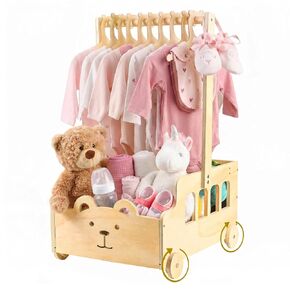 Small Wooden Baby Shower Crate Closet with Wheels and Handle | Mini Personalized Welcome Gifts Basket for Pregnancy New Mom Parents, Nursery Clothes Storage Box for Newborn Boy Girl in Saudi Arabia