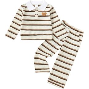 Renotemy Toddler Baby Boys Clothes Fall Polo Shirt Pants Outfits 6M-4T | Toddler Boy Winter Outfits, Cute Bear Long Sleeeve Polo Sweatshirt Pants Set, Fall Baby Clothing Sets in Kuwait