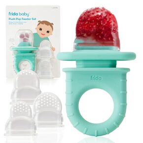 Frida Baby Push Pop Silicone Feeder, Baby Fruit Food Feeder to Safely Introduce New Foods, Fresh + Frozen, Breastmilk Popsicles, BPA Free, Dishwasher Safe | 3 Count, Teal in Saudi Arabia