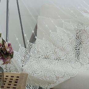 White Modern Semi 50 Width Sheer Curtains Voile Window Yarn Curtain Rod Pocket Embroidery Gauze for Living Kids Room Bedroom Balcony(1 Panel, W 50 x L 72 inch, White) in Kuwait