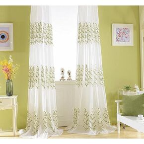 Rustic 50 Width Sheer Curtains Voile Window Yarn Curtain Pine Tree Floral Embroidered Home Decor Rod Pocket Tulle for Living Kids Room Bedroom Balcony(1 Panel, W 50 x L 102 inch, Green) in Kuwait