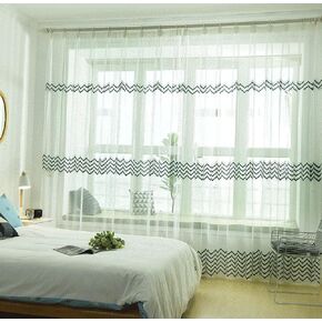 Draped Blue Wave Embroidery 100 Width Sheer Curtains Voile Window Yarn Curtain Rod Pocket Top for Living Kids Room Bedroom Balcony(1 Panel, W 100 x L 95 inch, White) in Kuwait