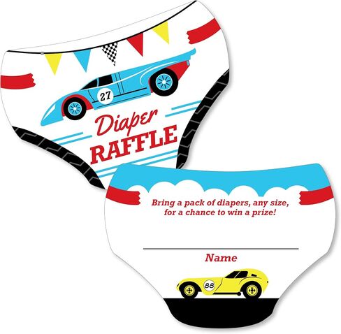 Big Dot of Happiness Let’s Go Racing - Racecar - Diaper Shaped Raffle Ticket Inserts - Race Car Baby Shower Activities - Diaper Raffle Game - Set of 24 in Kuwait